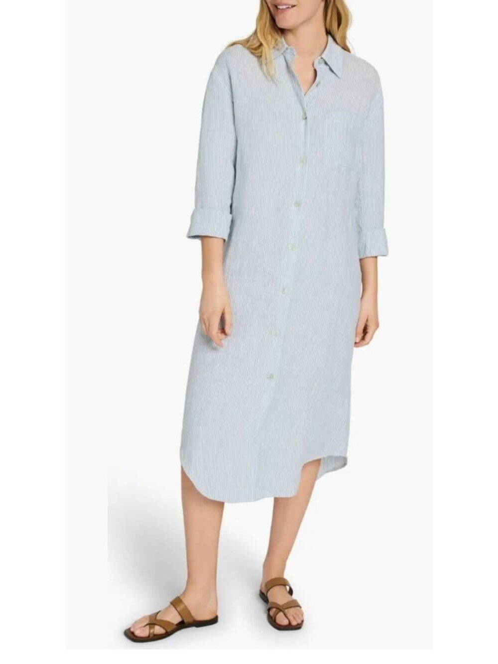 Faherty Womens Blue White striped  Linen shirt dress Size XL Coastal Preppy beac